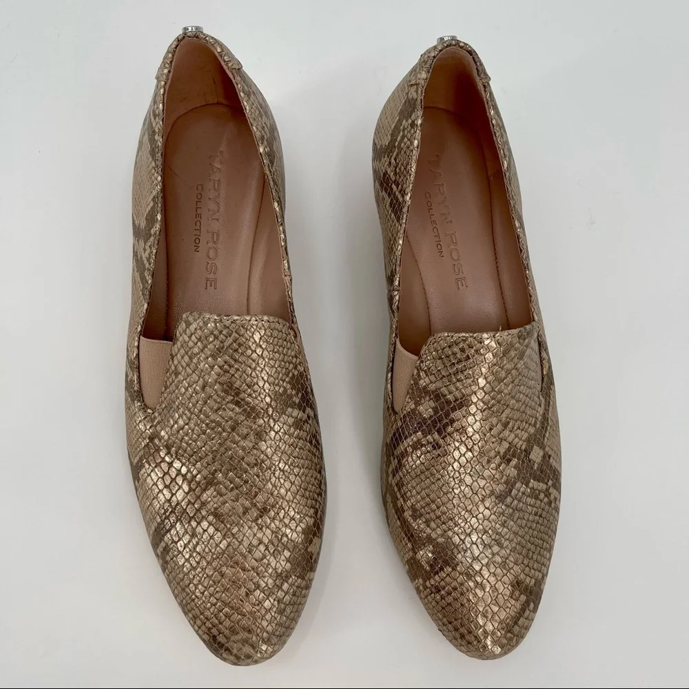 Taryn Rose Claudia Snake Wedge Slip-Ons in‎ Soft Gold Size 8.5 Metallic Neutrals